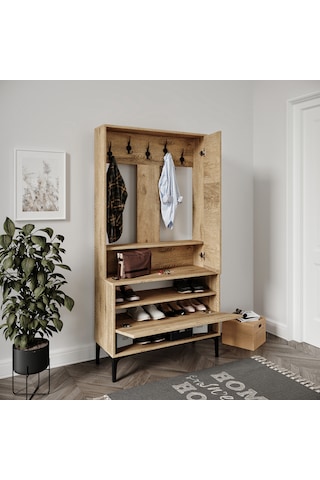 Valentinp Wood Tarz,raflı,aynalı Ayakkabılık/vestiyer/portmanto