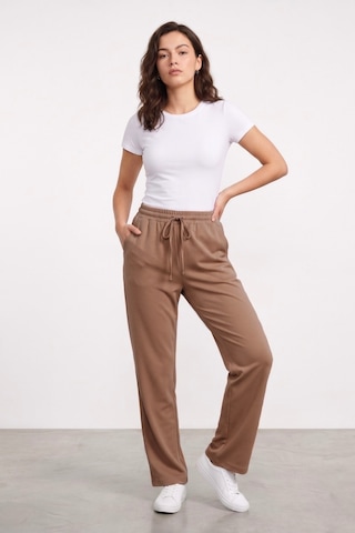 Genius Store Kadın Pantolon Beli Lastikli Cepli Rahat Kalıp Kadın Spor Pantolon Vizon