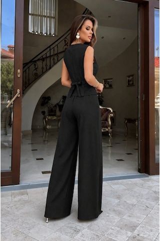Buğrahayalin Kadın Askılı Önden Düğmeli Bluz Ve Pantolon Keten Ikili Takım Siyah
