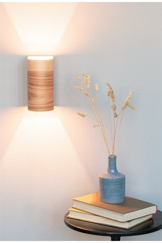 Bombe Kenarlı Yansıtma Tasarım Çift Yönlü Ahşap Salon Duvar Aplik Meşe