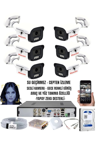 6'lı Sesli - 5mp Sony Lens Gece Renkli Yüz Tanımalı Kamera Seti