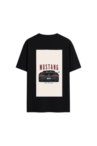 Black Nova Oversize Baskılı Unisex Tişört Mustang Gt Black Siyah