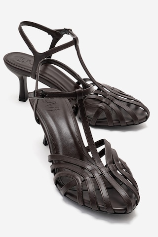 Luvishoes Luvi Shoes Felip Kahve Cilt Bantlı Kadın Kısa Topuklu Ayakkabı Kahve Rengi Kahverengi