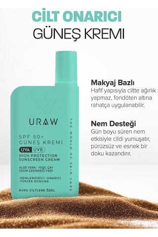 Uraw Aloe Vera Kuru Atopik Ciltlere Özel Doku Yenileyici Güneş Kremi SPF50+ 50 ML