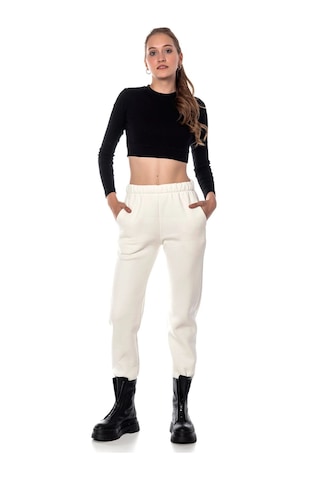 Kadın Ekru Renk Elastik Paça Örme Jogger Eşofman Altı Cy84200 Beyaz