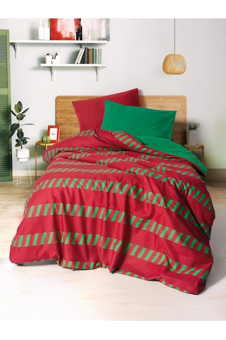 Cozy Home Festive Tek Kişilik Lastikli Çarşaflı Nevresim Takımı Holly Yeşil Yeşil