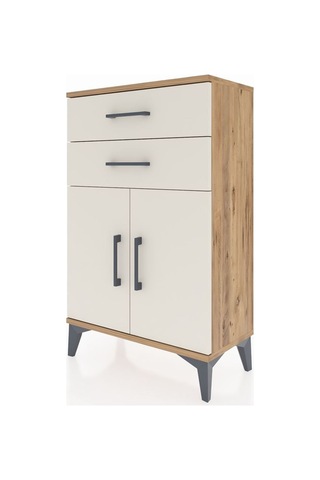 Arges Komodin Tek Raflı 2 Çekmeceli 2 Kapaklı 60x30x96 Çam-aytaşı Krem