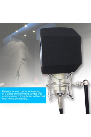 Jeemson Mikrofon Gürültü Engelleyici Kalkanı - Akustik Tasarım, Gürültü Emici Sprey, 45-60mm Çap Uyumlu Siyah Koruyucu