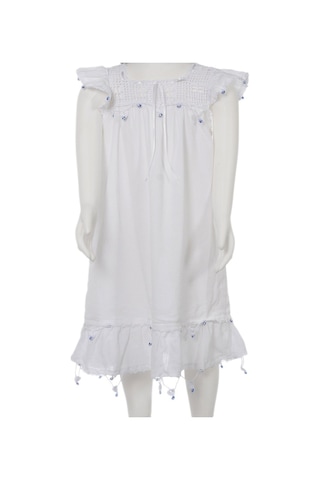 Kız Çocuk Elbisesi - Pamuklu - Yazlık - Nazar Boncuklu Beyaz