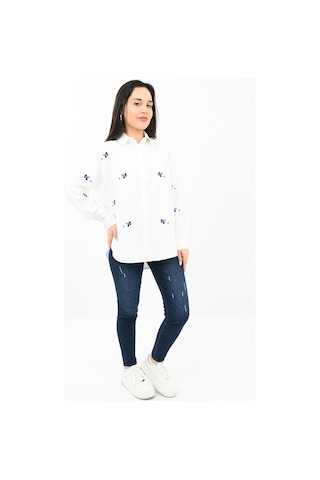 Koza Butik Kadın Nakış Detaylı Gömlek 1724-24 001