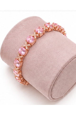 Pembe Zirkon Taşlı Kelebek Detaylı Kadın Bileklik- Rose Gold Şık Tasarım Altın - Pembe