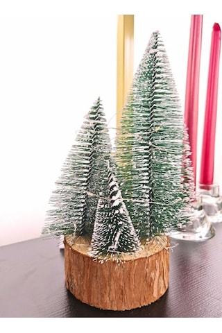 Led Işıklı Nevada Çam Ağaçları 4 Lü Set Büyük Meşe Kütüklü Led Işıklı 22 Cm Büyük Boy Çam Ağaçları Seti 20 CM