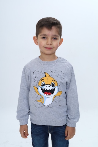 Toontoy Kids Toontoy Erkek Çocuk Çıtçıtlı Köpek Balığı Baskılı Sweatshirt Gri Melanj