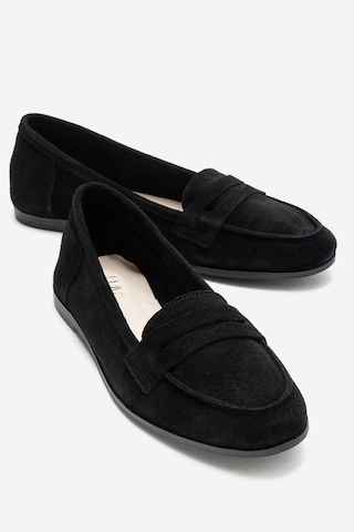 Luvishoes F02 Siyah Süet Hakiki Deri Kadın Loafer Ayakkabı Siyah