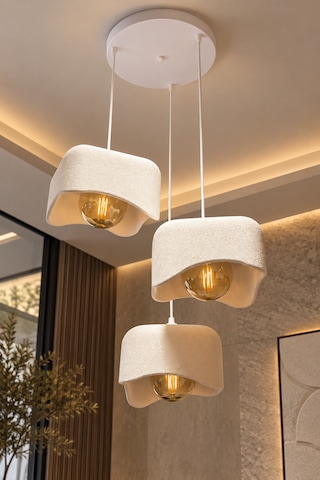Beton Görünümlü 3'lü Kare Sarkıt Avize Modern Bohem Salon Yemek Masası G95 Rustik Led Ampul Hediyeli Beyaz