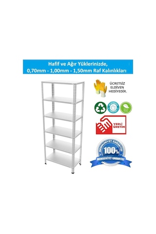 Raf Burada  6 Katlı Galvaniz Çelik Raf - Depo, Arşiv, Kiler, Dosya, Market Rafı-31x93x200 cm- 0.70 mm