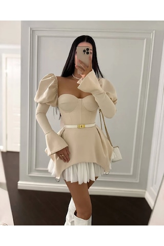 Dalgıç Ve Jessica Kumaş Fermuarlı Gloplu Kemerli Elbise S