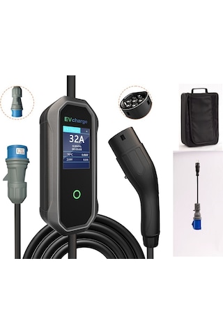 Evcharge 7.4kw Taşınabilir Wi-fi Bluetooth Mobil Uygulama Tp2 Kablolu Çantası Ve 220volt Adaptör 7,4 Kw