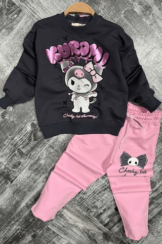 Turuncu Gardrop 3-10 Yaş Kuromi Yaldız Baskılı Kız Çocuk Takım Pembe Pembe