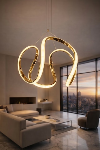 Eylül Gold Led Avize 24w Gold Kaplama Modern Sarkıt Avize 3 Renk Işık Seçenekli Beyaz-sarı-günışığı Gold
