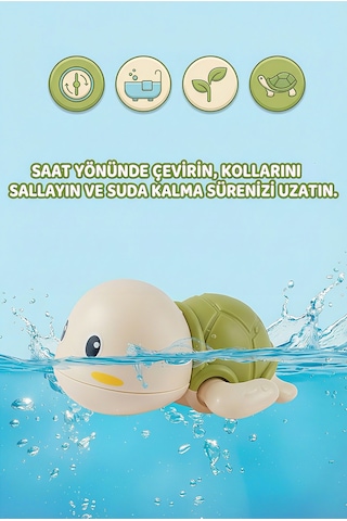 Kurmalı Kaplumbağa Bebek Banyo Oyuncağı Suda Yüzen, Su Oyuncağı - Yeşil Kaplumbağa