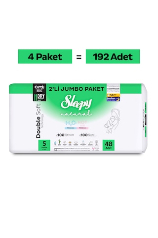 Sleepy Natural Double Soft Ultra Avantajlı Mega Paket Bebek Bezi 5 Numara Junior 192 Adet