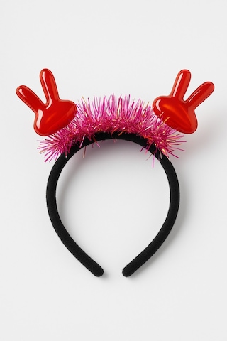 Kpop Kore Style Çocuk Kırmızı El Figürlü Pembe Simli Saç Bandı Yılbaşı Yeni Yıl Parti Tacı Işıltılı