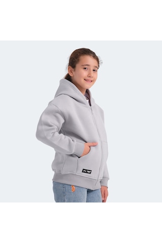 Slazenger LEKAN Çocuk Fermuarlı Kapüşonlu Cepli Taş Gri Sweatshirt
