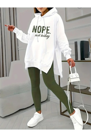 Tanla Butik Kadın Uzun Kollu Kapşonlu Bağcıklı Viskon Iki Iplik Sweat Yeşil