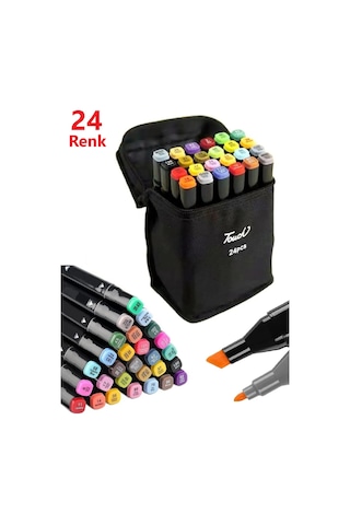 Touch Marker Çift Uçlu Marker Çantalı Kalem Seti 24'lü