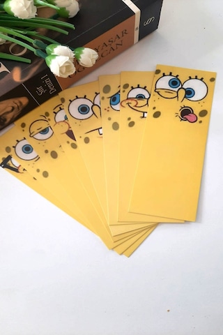 8'li Sünger Bob's Serisi Kitap Ayracı - Kalın Kuşe - 4,5x15cm -