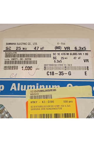 Sc1e476m6l005vr180 47mf 25v 6.3x5 Smd Kondansatör 150 Adet