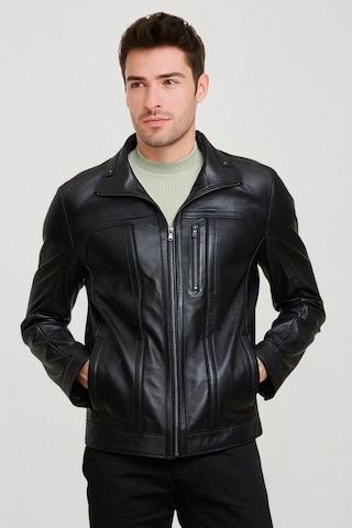 Derije Mateo Hakiki Deri Erkek Siyah Mont