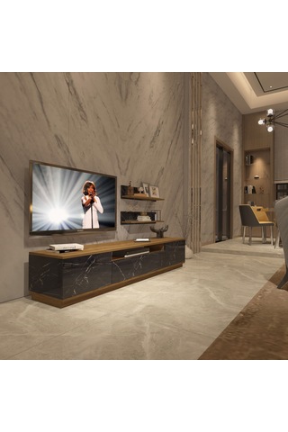 Decoraktiv Trio 4s Mdf Tv Ünitesi Tv Sehpası Pera - Siyah Mermer
