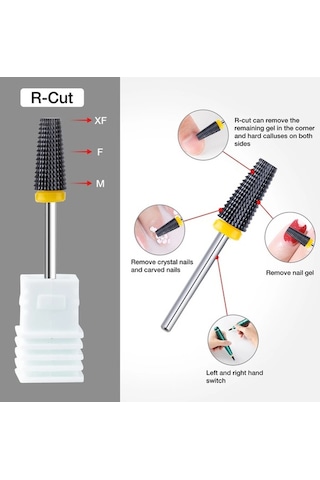Trendooze Siyah 5 İn 1 Seramik Tırnak Matkap Ucu - Gümüş Renkli, Elektrikli Matkap İçin