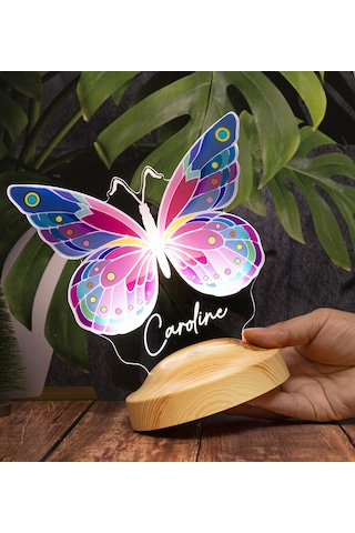 Renkli Kelebek Kişiye Özel Led Lamba, Kelebek Tasarım Gece Lamba