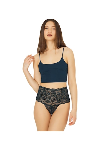 Tenan Yeşili Dantelli Lastik Detay Yüksek Bel Kadın Tanga Külot T.Yeşili