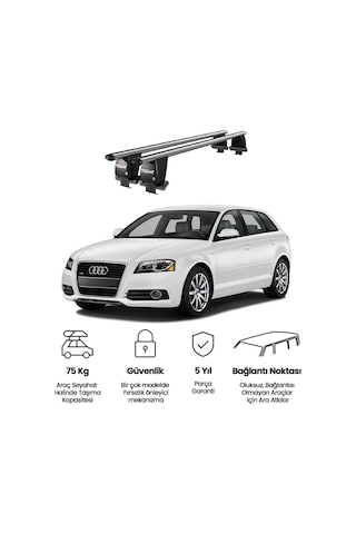 Royal Audi A3 2004-2012 Uyumlu Gri Kilitli Ara Atkı Port Bagaj Tavan Barı
