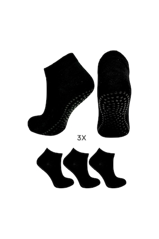 3 Çift Likralı Kaymaz Taban Abs Silikon Baskılı Yoga Fitness Pilates ve Hac Umre Tavaf Kadın Çorap Siyah