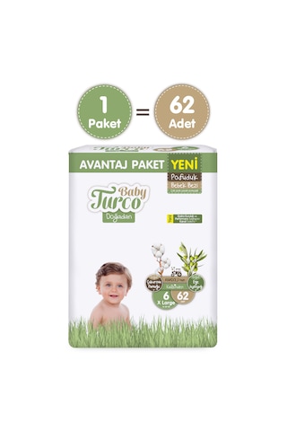 Baby Turco Doğadan Avantaj Paketi Pofuduk Bebek Bezi 6 Numara Xlarge 62 Adet