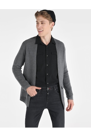 Colins Regular Fit Cepli Gri Erkek Hırka Cl1065572 Gri Melanj