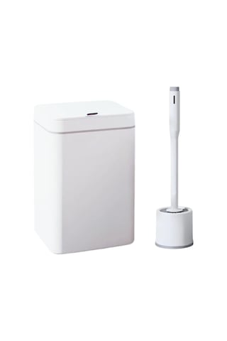 Sensörlü Otomatik Plastik Çöp Kovası 12 Litre + Deterjan Hazneli Silikon Klozet Fırçası Beyaz