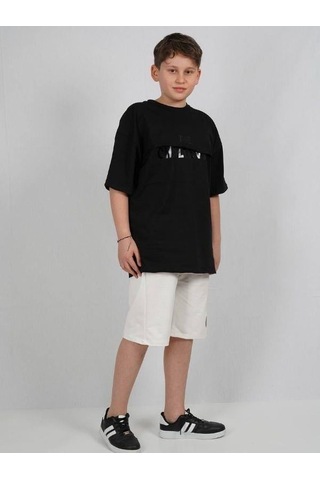 Ekkokids Çocuk Challenge Yazılı Pamuklu T-shirt-16022 SIYAH