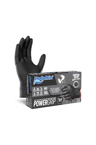 Dolphin Nitril Powergrip Ekstra Kalın Elmas Dokulu Eldiven Siyah Xl Büyük Boy - 50'li 10 Paket