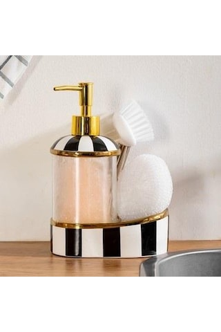 Perotti 16723 Maura Nero Fırçalı Sabunluk Set Siyah Beyaz