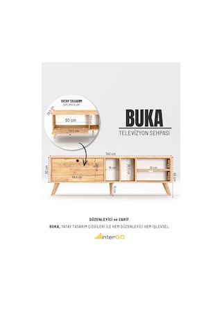 Buka Tv Sehpası, Tv Standı, Televizyon Ünitesi Atlantik Çam