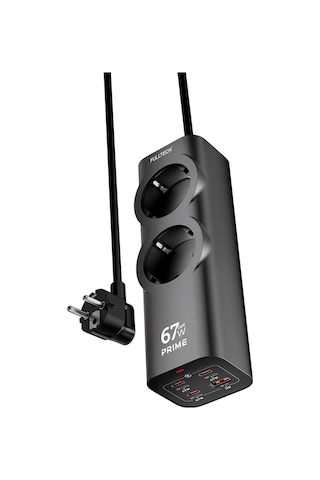 Fulltech Fc54 67w Gan Masaüstü Şarj İstasyonu 3x Usb-c + Usb-a + 2 Prizli Power Strip Laptop Hız 2 m