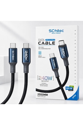 Schitec 240w Type-c To Type-c Süper Hızlı Data Ve Şarj Kablosu Siyah 2 Metre Hg/c-25