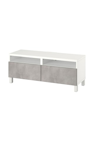 Tv Sehpası, Beyaz-açık Gri, 120x42x48 Cm, Kallvıken, Fren Raylı Gri