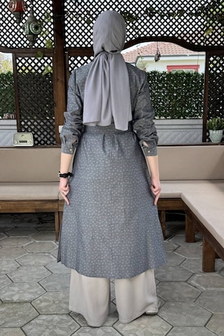 Rabia Şamlı Doğa Kot Efektli Gri Tunik Çok Renkli
